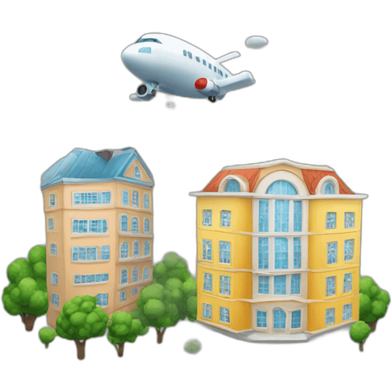 Deux buildings et un avion dans les airs  emoji