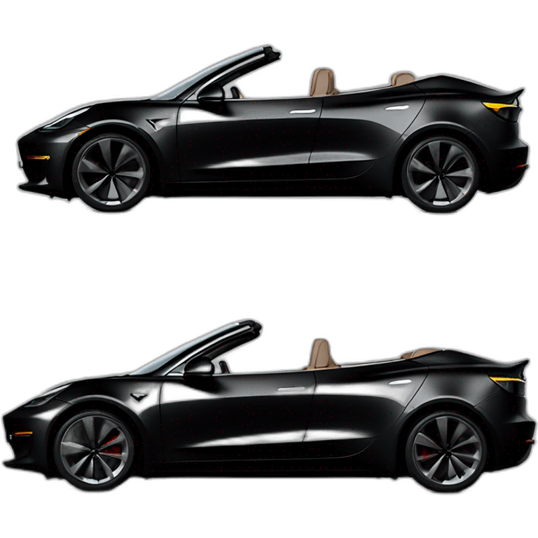 Hyper realistic, open top, black, 2023 Tesla Model 3, black upholstery, side view emoji