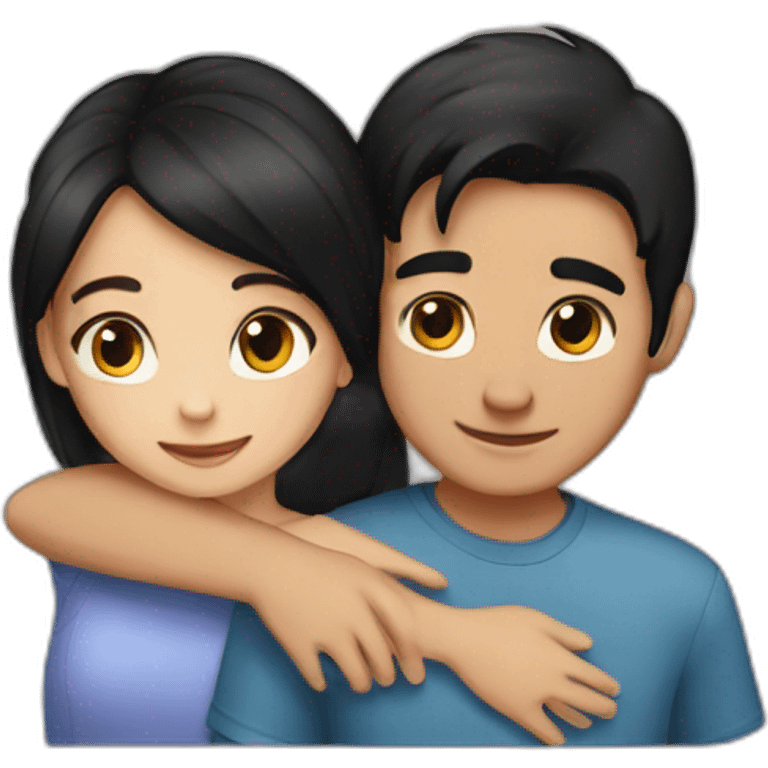 girl and boy blackhair hug emoji