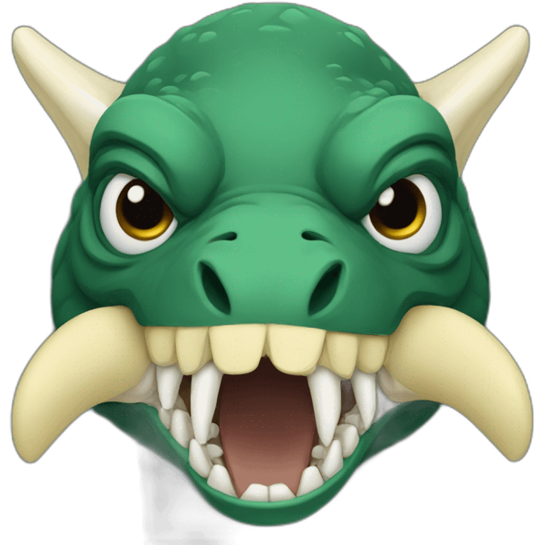 dark green raptor head holding bone in mouth emoji