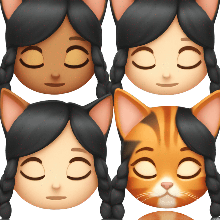 white girl black hair sleeping with orange tabby cat emoji