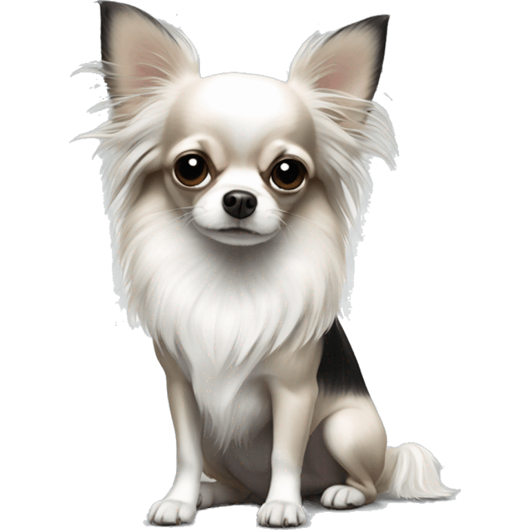 black and white long hair chihuahua with bow emoji