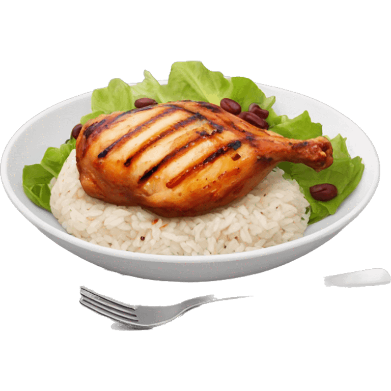 Grilled chicken with rice, red beans and salad emoji