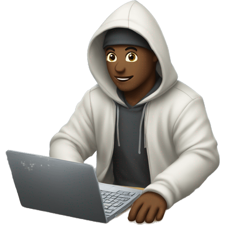 a hooded computer science student coding with his laptop emoji