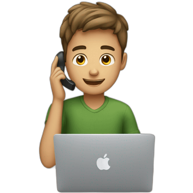 boy with macbook talking on the phone emoji