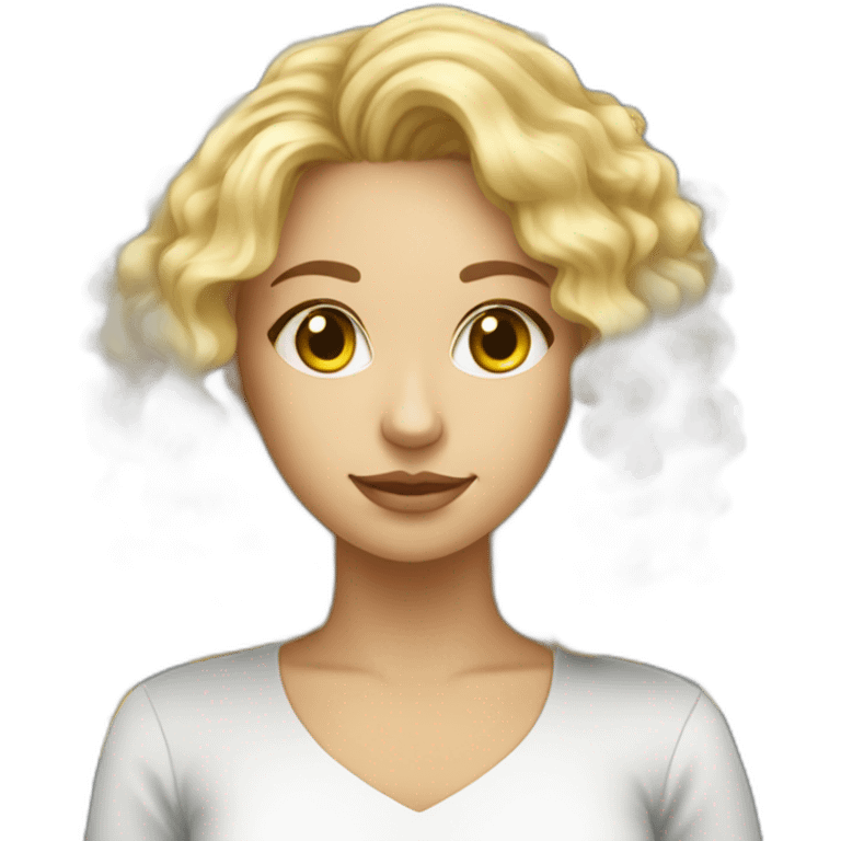 Preatty white young lady with blond and curly hair working with in nuclear field emoji