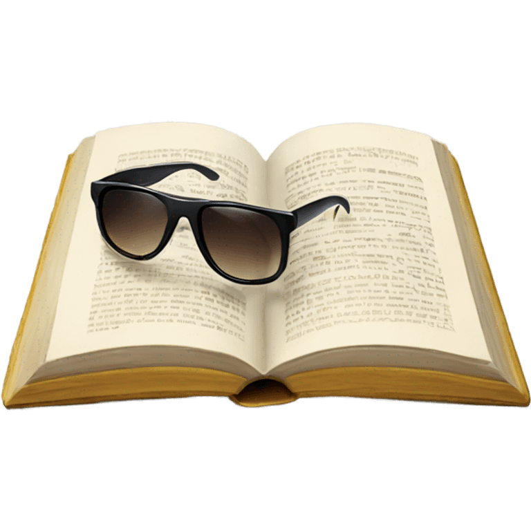 realistic book lying open with sunglasses resting on top emoji