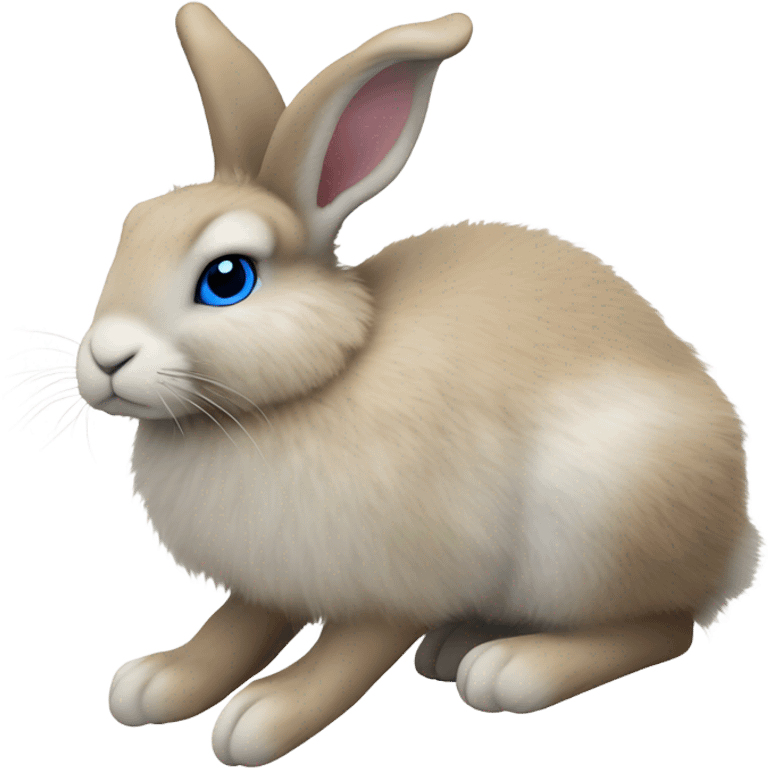 snowshoe hare very fluffy, no legs. laying down, side view, blue eyes emoji