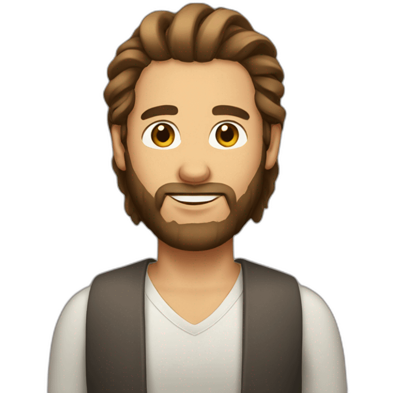 a bearded brown-haired man with a manbun emoji