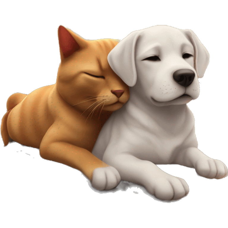 dog and cat sleeping on top of each other while on top of a train going thru arizona towards new mexico as the sun sets down emoji