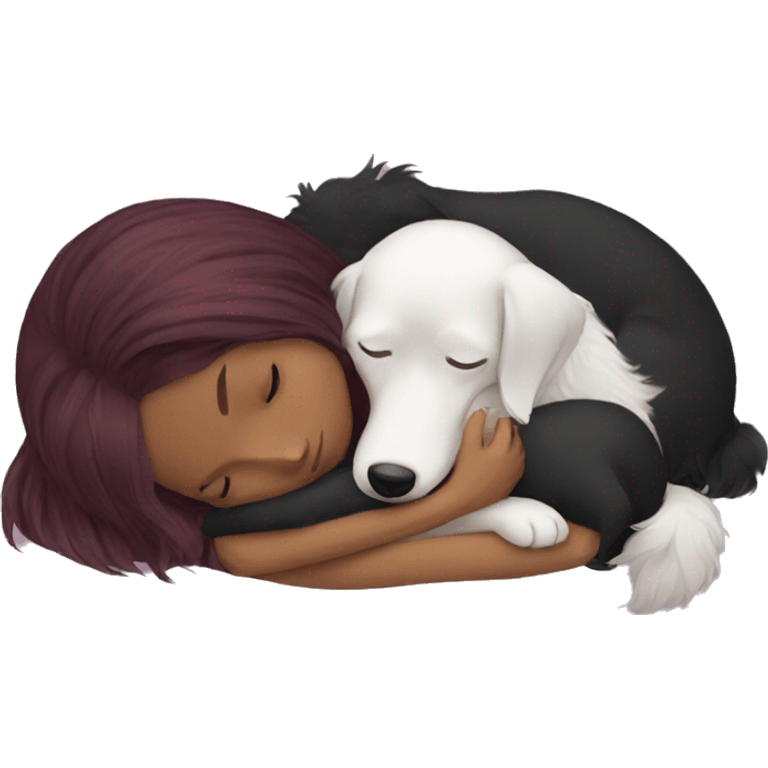 Dark red hair girl sleep with her maltese black dog emoji