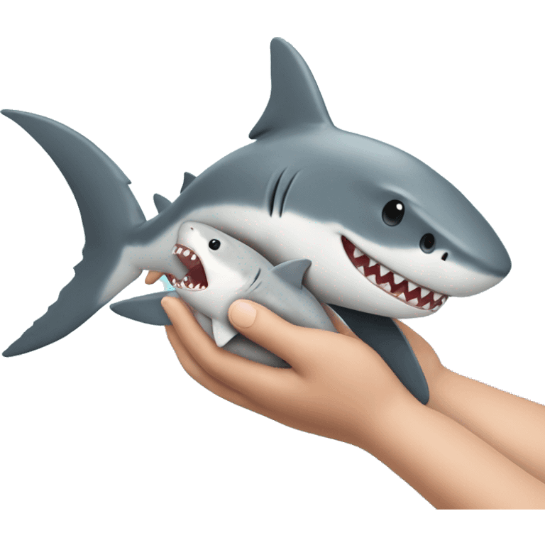 shark holding a stuffed bunny in its hand. emoji