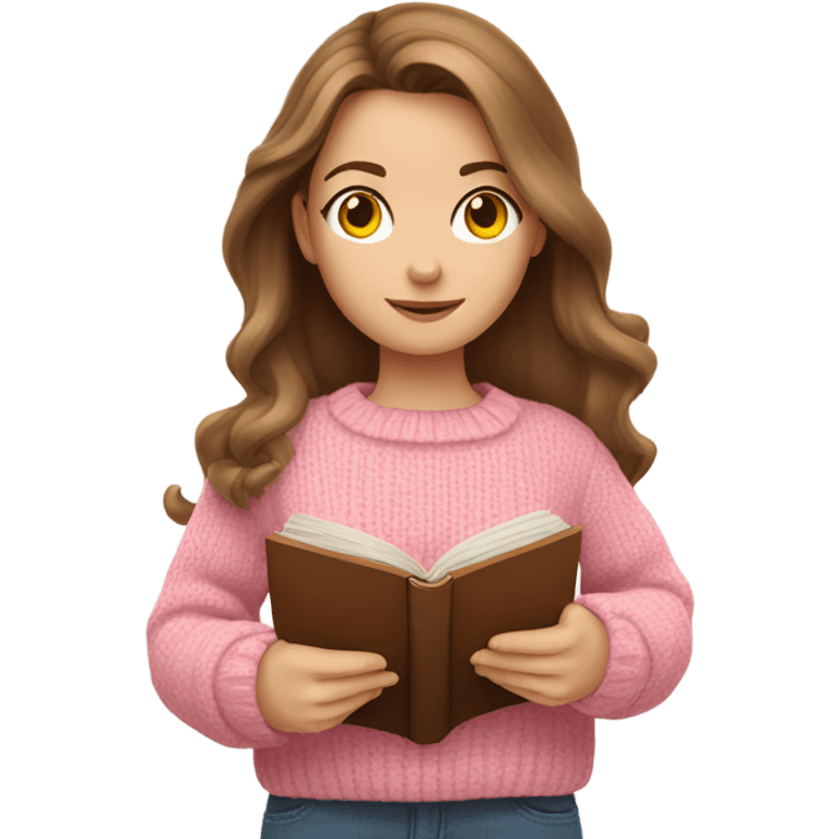 Pretty white girl with pink sweater reading cozy with brown hair  emoji