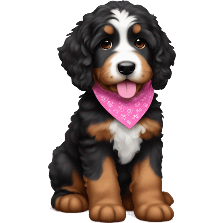 Bernedoodle puppy with pink bandanna emoji