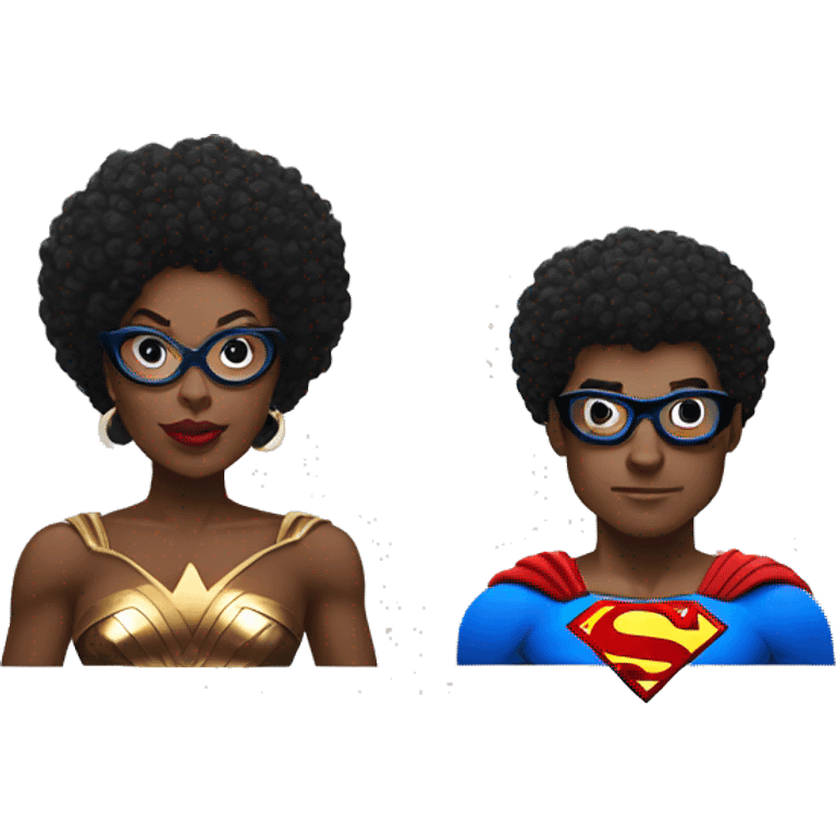 afro wonderwoman with superman with glasses emoji