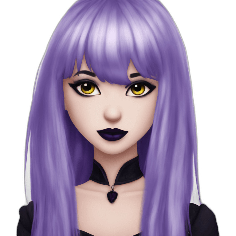 Elissabat-with-bangs-long-hair-dark-purple-and-black-vampire-goth-makeup-pinkeyes-gothcloses emoji