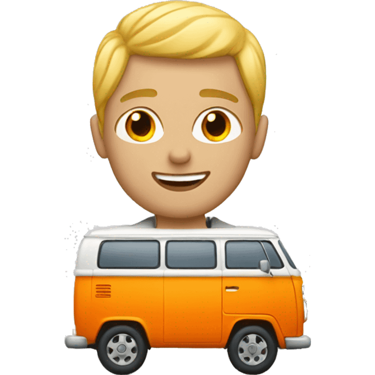 young blond man with orange campervan emoji