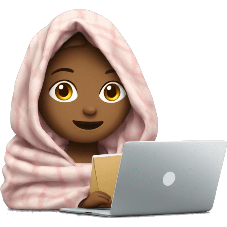 Girl in blanket watching show on laptop emoji