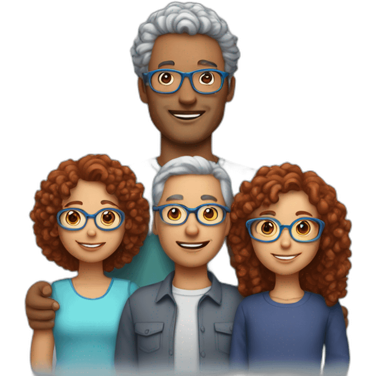 family of four father with gray hair mother with red curly hair and blue glasses son with brown hair and little daughter with curly brown hair emoji