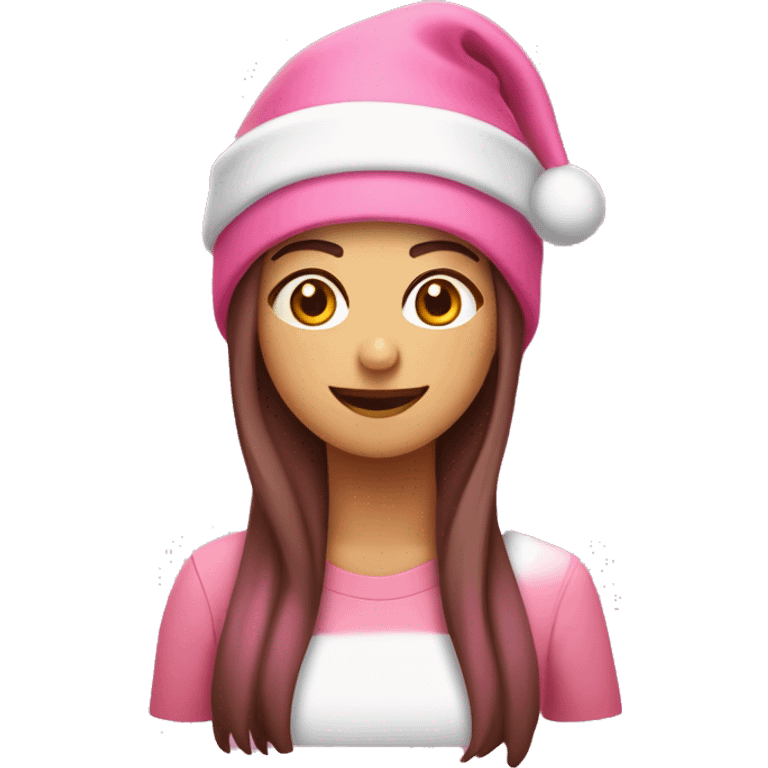 Faça uma garota morena com um gorro de Natal rosa emoji