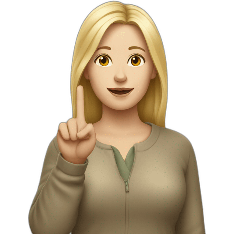 white woman shows peace with two fingers emoji