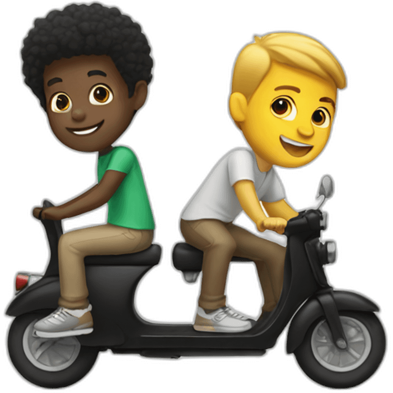 Black boy and white boy riding a scooter  emoji