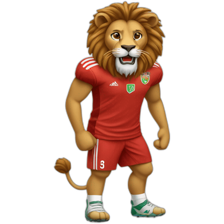 Lion qui porte une tenue marocaine de foot avec des bras emoji