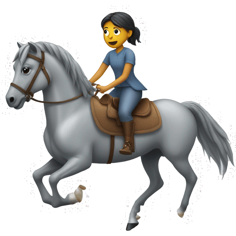 A girl riding a flea bitten grey horse emoji