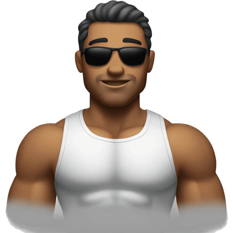 muscular guy with shirt in city sun emoji