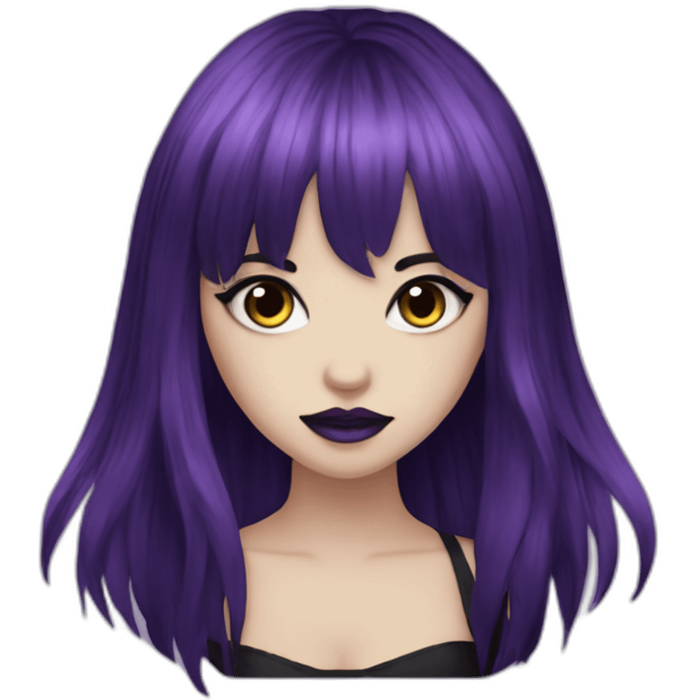 Elissabat-with-bangs-long-hair-purple-and-black-vampire-with-fangs-goth-makeup emoji