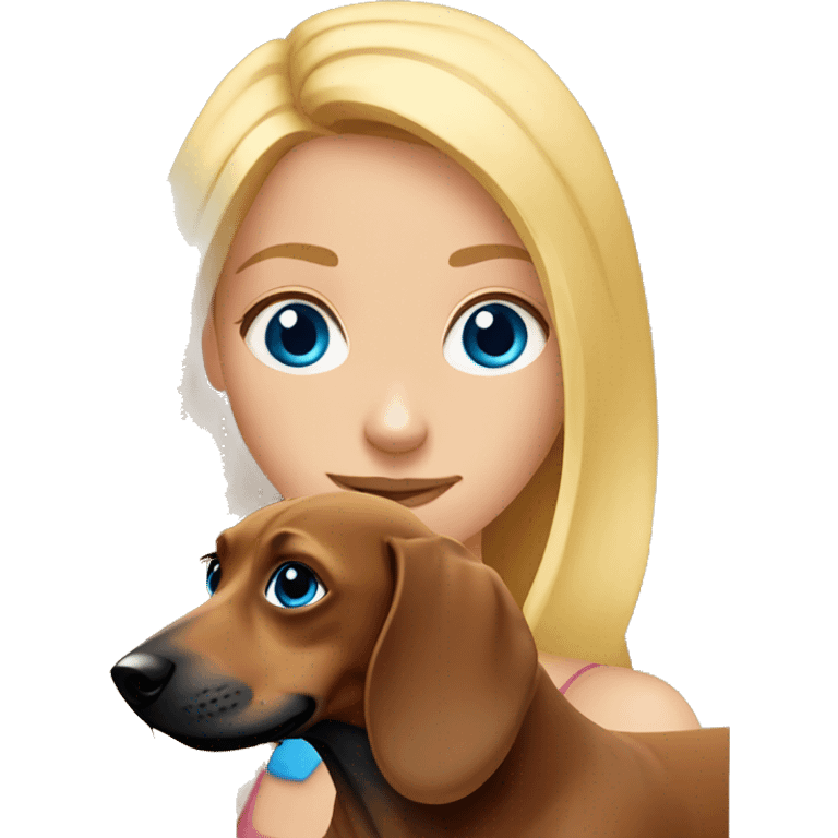 blonde girl with blue eyes with a brown dachshund emoji