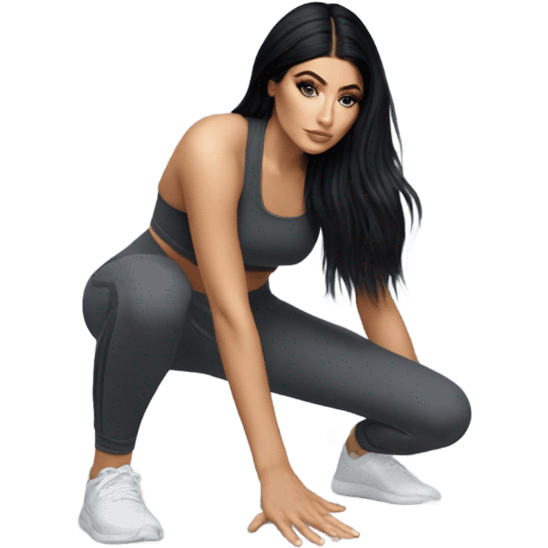 Kylie Jenner crouch down in yoga pants emoji