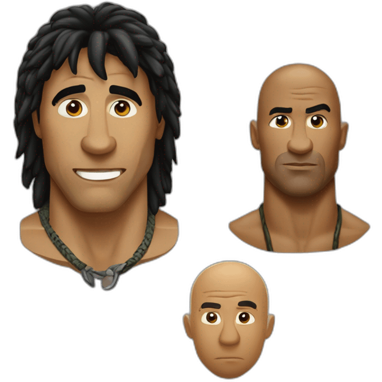 Rambo, Conam o Bárbaro e The Rock juntos  emoji