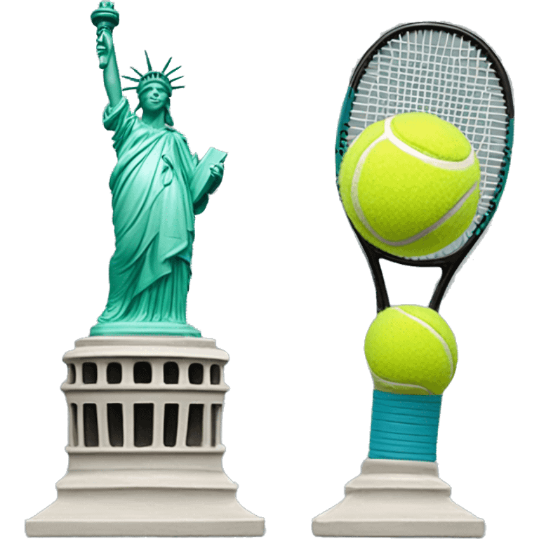 Statue of Liberty happy with a tennis ball and a raquet emoji