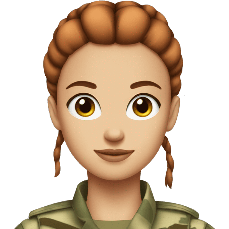 red straight hair bun pretty brown eyes camouflage soldier girl emoji