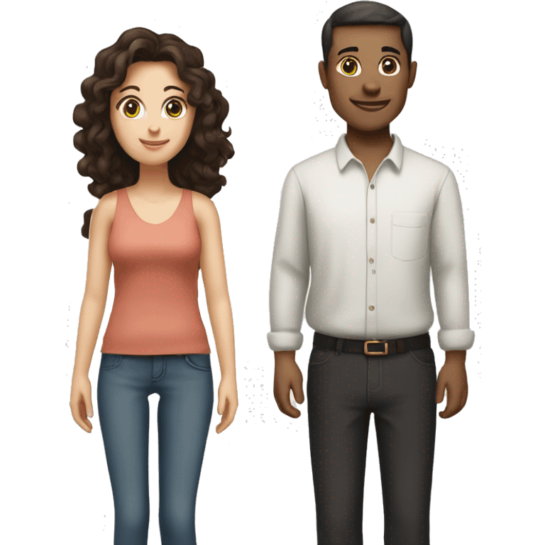 Man with brown hair and hazel green eyes and Woman with brown eyes and black hair both white skin and their 2 kids  emoji