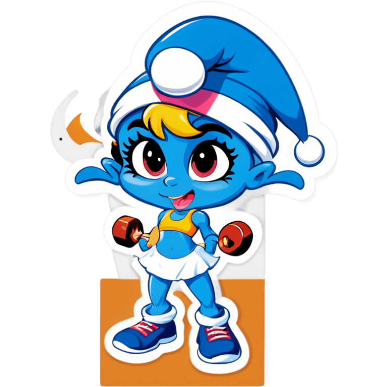 Smurfette with muscle and abs in the gym emoji