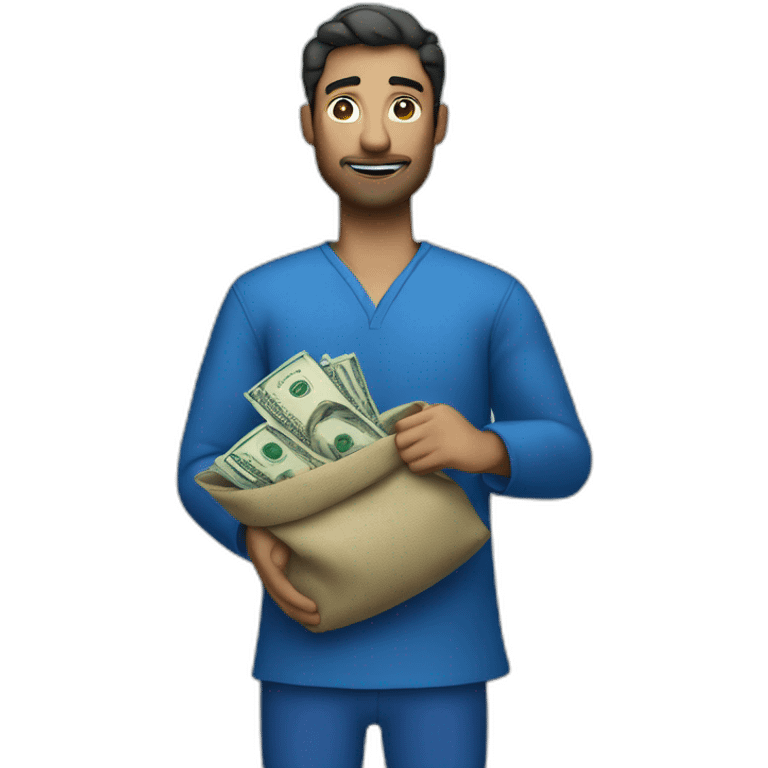 man with money bag in blue cloths emoji