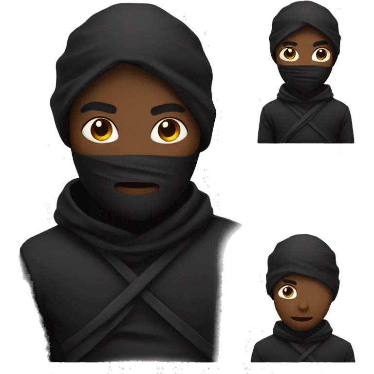 black ninja with blurred mouth emoji