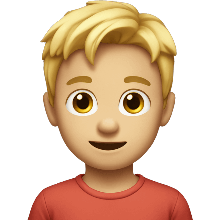 Emoji of a small boy, 3 years old, with light hair. He has a playful expression and is wearing a bright t-shirt. emoji