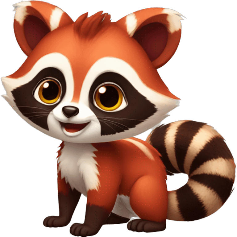 Cute red raccoon-panda-lemur-hybrid full body emoji