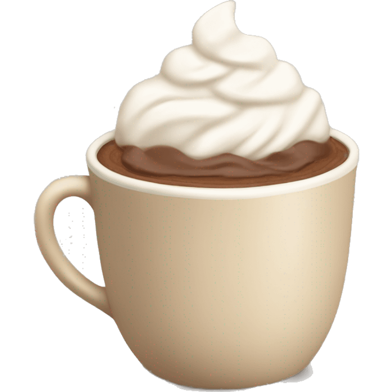 Hot cocoa in a beige cup with whipped cream emoji