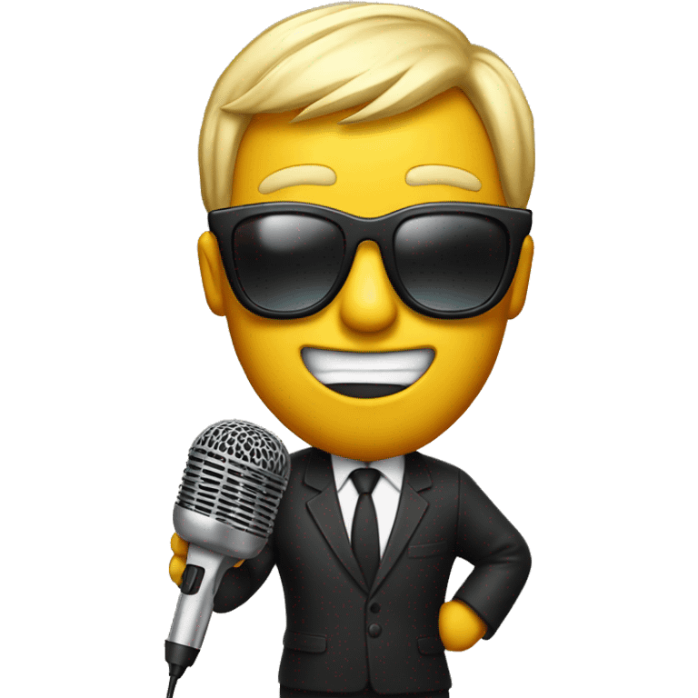 shit emoji holding microphone wearing sunglass emoji