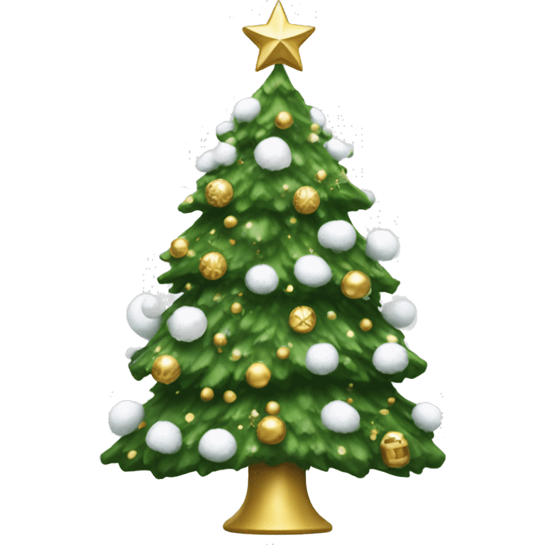 Green Christmas tree with snow and white and gold decorations  emoji