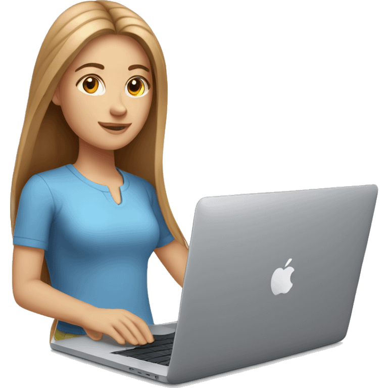 white girl with long straight light brown hair working on macbook emoji