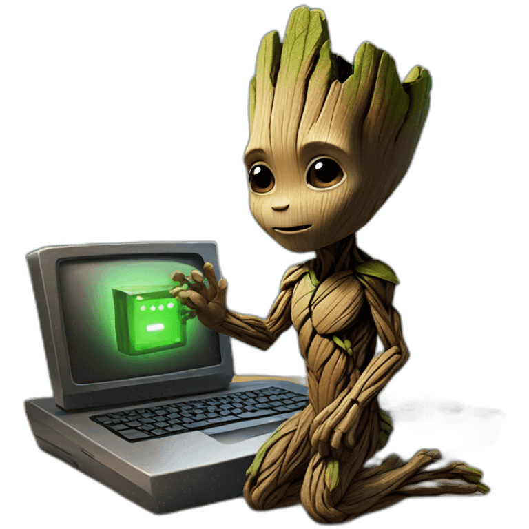 Baby groot with computer  emoji