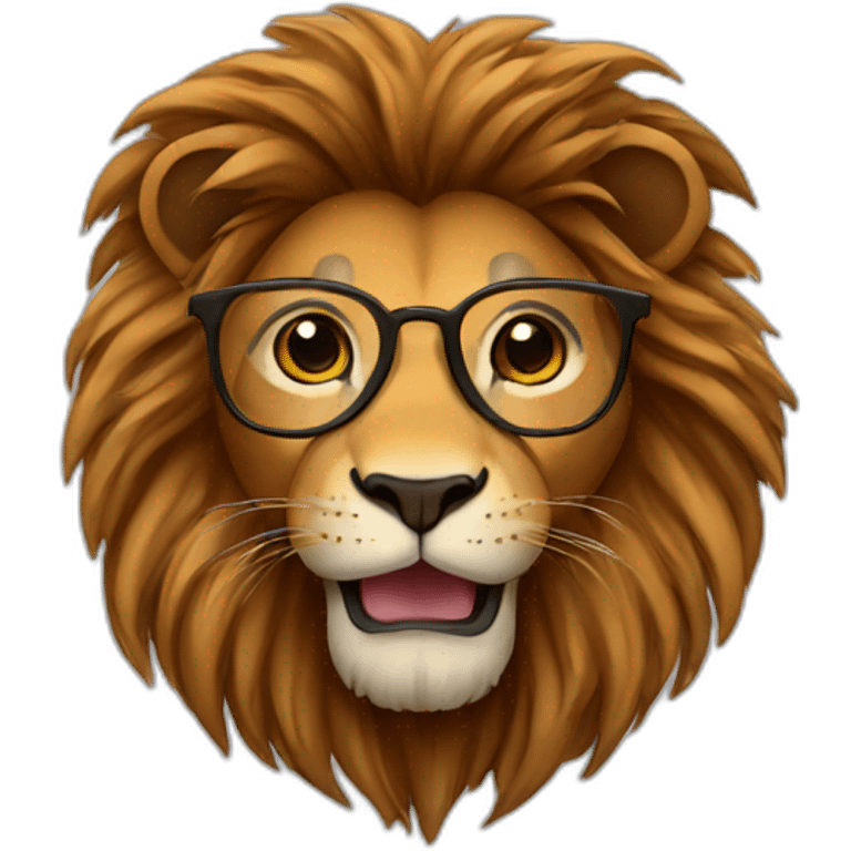 Lion with brown mane and glasses emoji