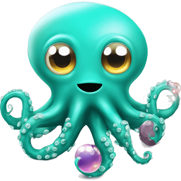 Turquoise cute little octopus with a crystal ball emoji