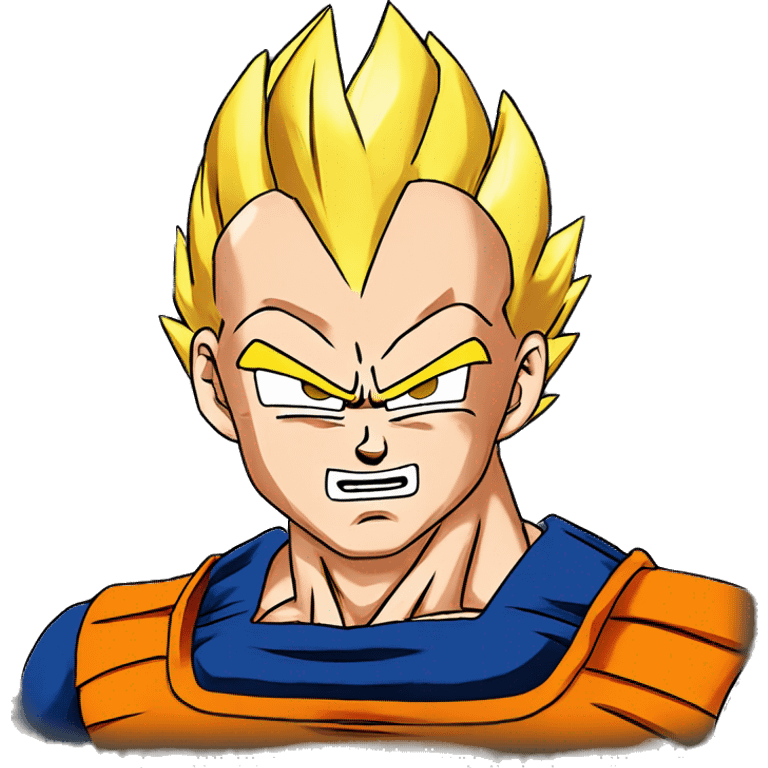 Masterpiece, anime style, Solo face, medium short shot, emote to send by whatssapp of dragon ball z character vegeta in super sayayin. With black background  emoji