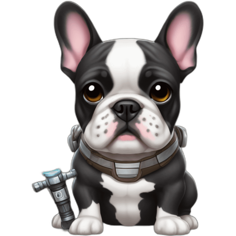 brindle french bulldog with lightsaber emoji